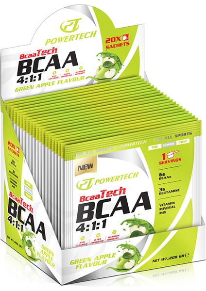 Powertech Nutrition Powertech Bcaatech Bcaa 4:1:1 Yeşil Elma Aromalı Amino Asit 20x10 Gr Sachets