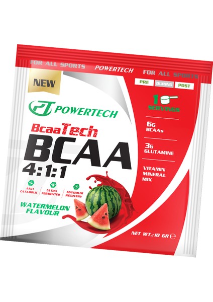 Powertech Nutrition Powertech Bcaatech Bcaa 4:1:1 Karpuz Aromalı Amino Asit 20x10 Gr Sachets