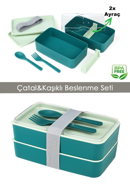 Beslenme Kabı 2 Katlı Ayarlanabilir Çatal Kaşıklı Yemek Saklama Kabı fiyatları