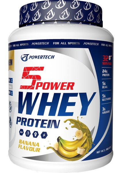 Powertech Nutrition Powertech 5power Whey Protein Tozu Muz Aromalı 960 gr 32 Servis