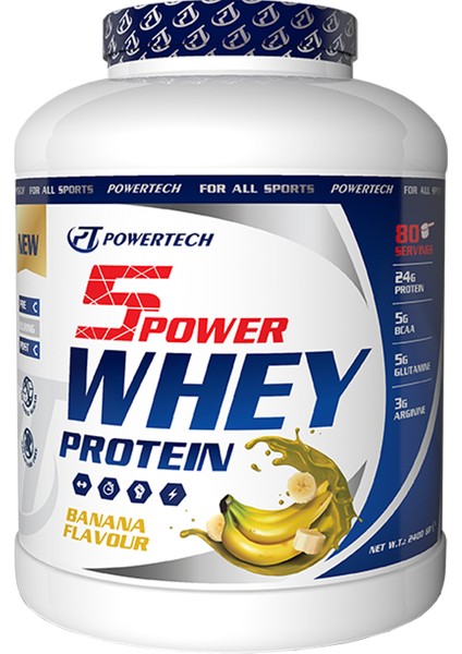 Powertech Nutrition Powertech 5power Whey Protein Tozu Muz Aromalı 2400 gr 80 Servis