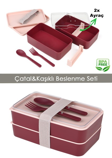Beslenme Kabı 2 Katlı Ayarlanabilir Çatal Kaşıklı Yemek Saklama Kabı fiyatları