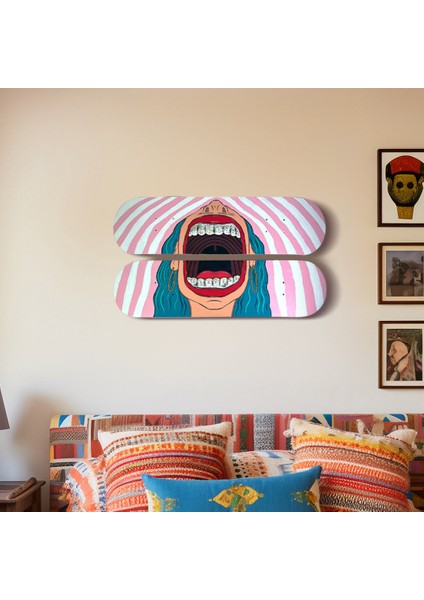 "yawning" Kaykay Duvar Dekoru, El Yapımı Ahşap Duvar Dekoru