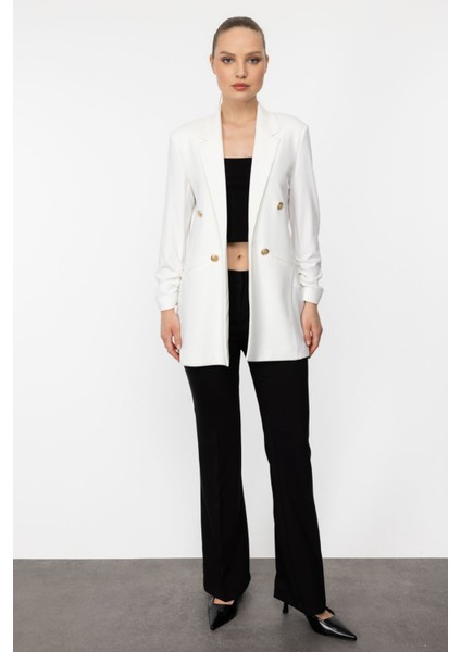 Kadın Büzgülü Kol Blazer Ceket 5062 Ekru modelleri