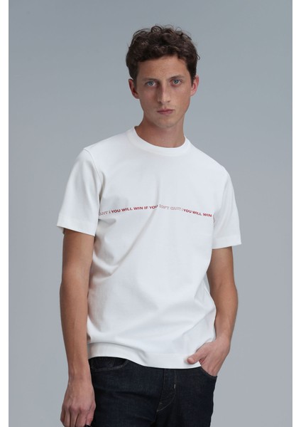 Erkek Carlos Modern Grafik T-Shirt 111020211 Kırık Beyaz