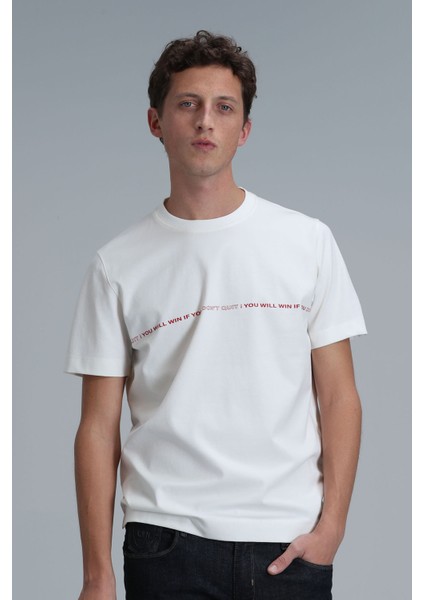 Erkek Carlos Modern Grafik T-Shirt 111020211 Kırık Beyaz