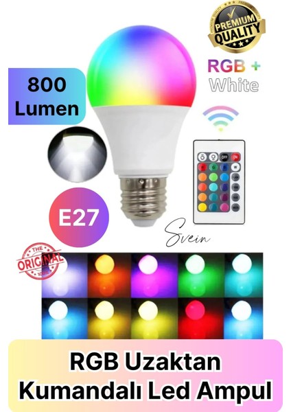 Premium Rgb Uzaktan Kumandalı Çok Renkli LED Ampul E27 800LM 9W Gün Işığı 16 Renk Tasarruflu Işık