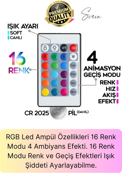 Premium Rgb Uzaktan Kumandalı Çok Renkli LED Ampul E27 800LM 9W Gün Işığı 16 Renk Tasarruflu Işık modelleri