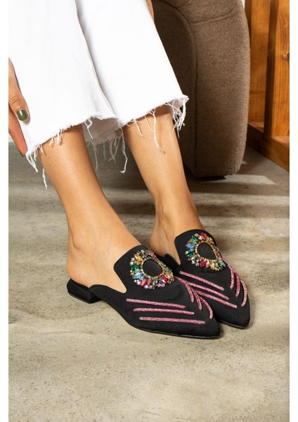 Silana Kadın Terlik Taşlı Siyah Saten fiyatları