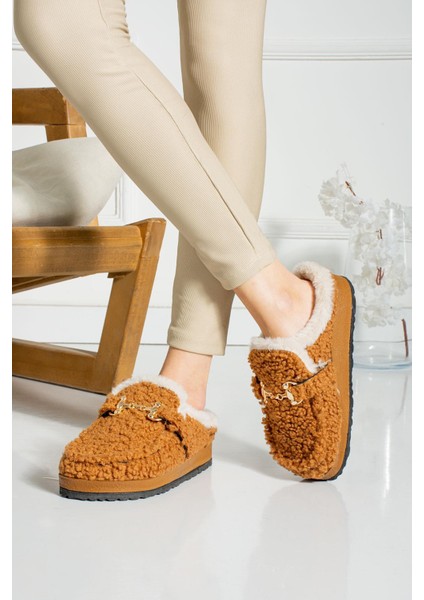 Lamia Kadın Terlik Tokalı Içi Kürklü Taba fiyatları