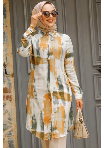 Desenli Camel Tesettür Tunik 11690C
