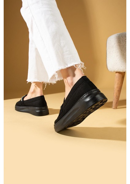 Ariana Kadın Makosen Ayakkabı Zincir Taşlı Triko Dokumalı Siyah fiyatları