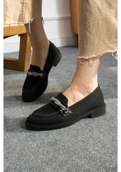 Roderika Kadın Makosen Ayakkabı Triko Dokumalı Biye Dolamalı Taşlı Babet Siyah fiyatları