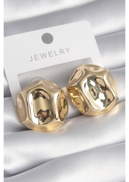 E-Bijuteri Pirinç Gold Renk Işlemeli Top Model Kadın Küpe