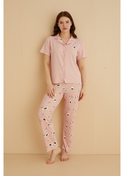 Dreamy Ipeksi Kaşkorse Martı Desenli Kısa Kollu Gömlek Pijama Takımı fiyatları