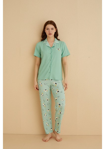Dreamy Ipeksi Kaşkorse Martı Desenli Kısa Kollu Gömlek Pijama Takımı fiyatları