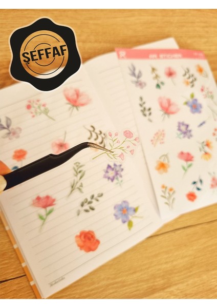 - Şeffaf Floral & Leaf Temalı Laptop Notebook Telefon Tablet Ajanda Sticker Seti