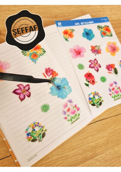 - Şeffaf Floral & Leaf Temalı Laptop Notebook Telefon Tablet Ajanda Sticker Seti
