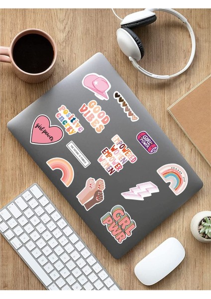 Renkli Girl Power Temalı Laptop Notebook Tablet Sticker Set 1