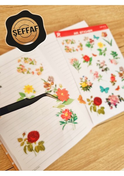 - Şeffaf Floral & Leaf Temalı Laptop Notebook Telefon Tablet Ajanda Sticker Seti