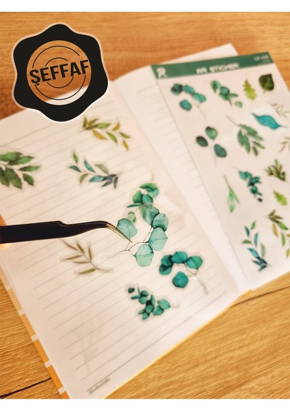 - Şeffaf Floral & Leaf Temalı Laptop Notebook Telefon Tablet Ajanda Sticker Seti