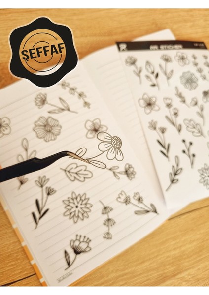- Şeffaf Floral & Leaf Temalı Laptop Notebook Telefon Tablet Ajanda Sticker Seti