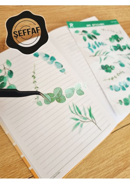 - Şeffaf Floral & Leaf Temalı Laptop Notebook Telefon Tablet Ajanda Sticker Seti