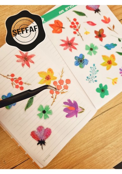 - Şeffaf Floral & Leaf Temalı Laptop Notebook Telefon Tablet Ajanda Sticker Seti