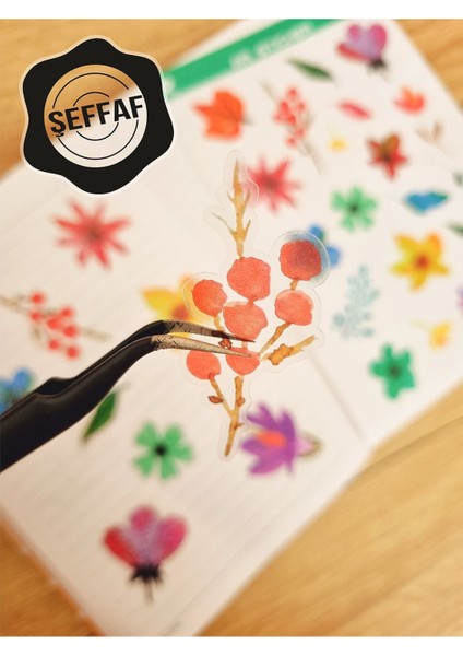- Şeffaf Floral & Leaf Temalı Laptop Notebook Telefon Tablet Ajanda Sticker Seti