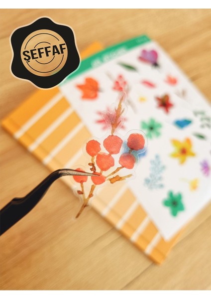 - Şeffaf Floral & Leaf Temalı Laptop Notebook Telefon Tablet Ajanda Sticker Seti