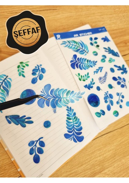 - Şeffaf Floral & Leaf Temalı Laptop Notebook Telefon Tablet Ajanda Sticker Seti