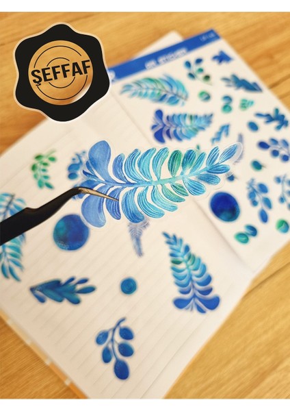 - Şeffaf Floral & Leaf Temalı Laptop Notebook Telefon Tablet Ajanda Sticker Seti