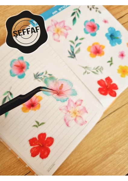 - Şeffaf Floral & Leaf Temalı Laptop Notebook Telefon Tablet Ajanda Sticker Seti