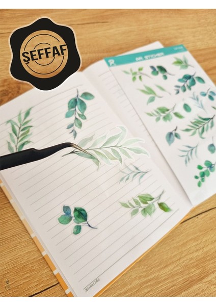 - Şeffaf Floral & Leaf Temalı Laptop Notebook Telefon Tablet Ajanda Sticker Seti