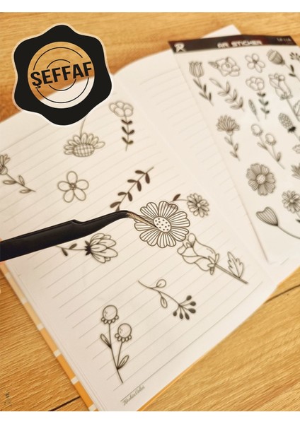 - Şeffaf Floral & Leaf Temalı Laptop Notebook Telefon Tablet Ajanda Sticker Seti