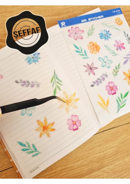 - Şeffaf Floral & Leaf Temalı Laptop Notebook Telefon Tablet Ajanda Sticker Seti