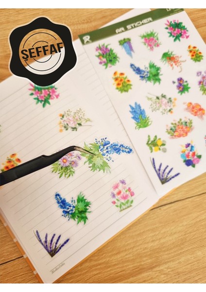 - Şeffaf Floral & Leaf Temalı Laptop Notebook Telefon Tablet Ajanda Sticker Seti