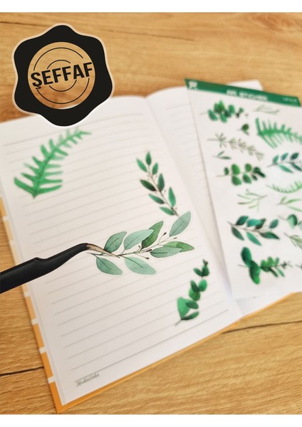 - Şeffaf Floral & Leaf Temalı Laptop Notebook Telefon Tablet Ajanda Sticker Seti