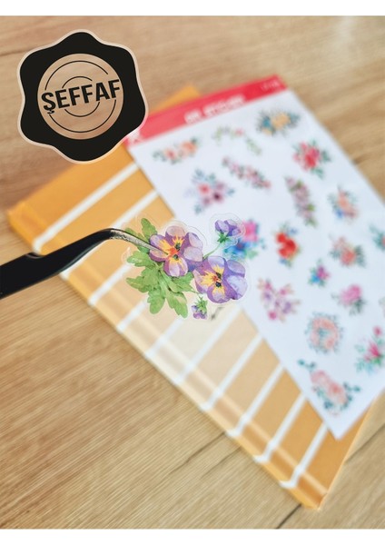 - Şeffaf Floral & Leaf Temalı Laptop Notebook Telefon Tablet Ajanda Sticker Seti
