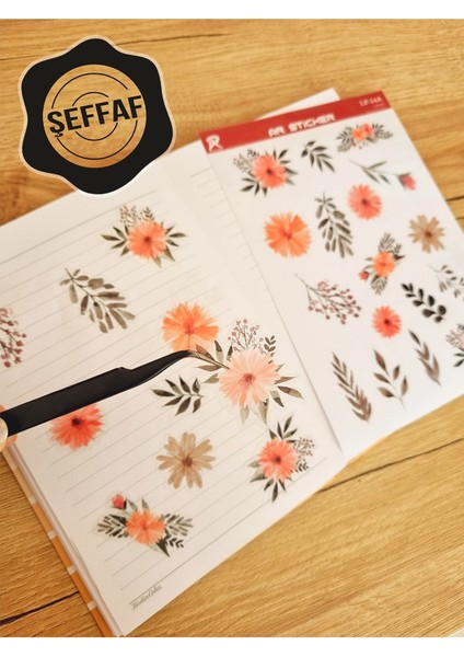 - Şeffaf Floral & Leaf Temalı Laptop Notebook Telefon Tablet Ajanda Sticker Seti