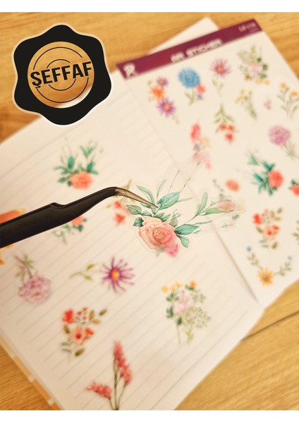 - Şeffaf Floral & Leaf Temalı Laptop Notebook Telefon Tablet Ajanda Sticker Seti