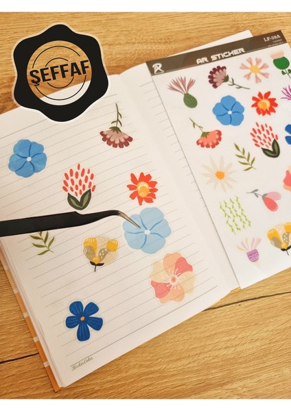- Şeffaf Floral & Leaf Temalı Laptop Notebook Telefon Tablet Ajanda Sticker Seti