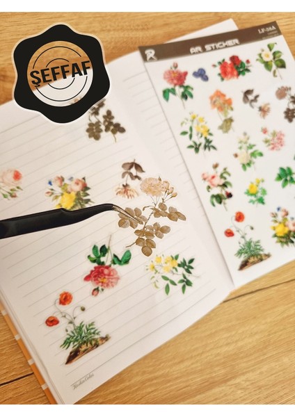 - Şeffaf Floral & Leaf Temalı Laptop Notebook Telefon Tablet Ajanda Sticker Seti