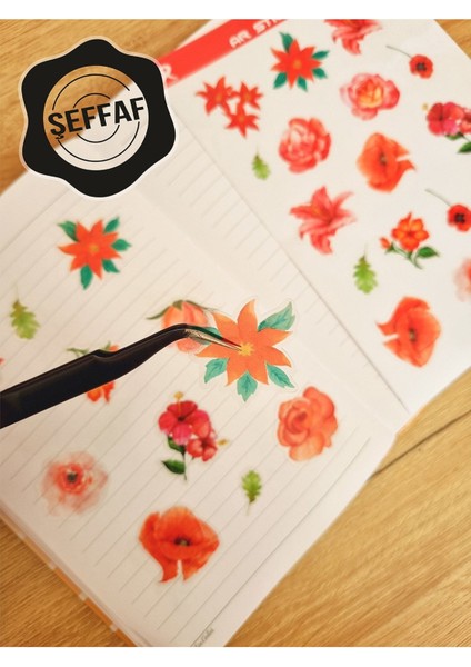 - Şeffaf Floral & Leaf Temalı Laptop Notebook Telefon Tablet Ajanda Sticker Seti