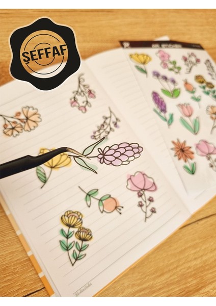 - Şeffaf Floral & Leaf Temalı Laptop Notebook Telefon Tablet Ajanda Sticker Seti