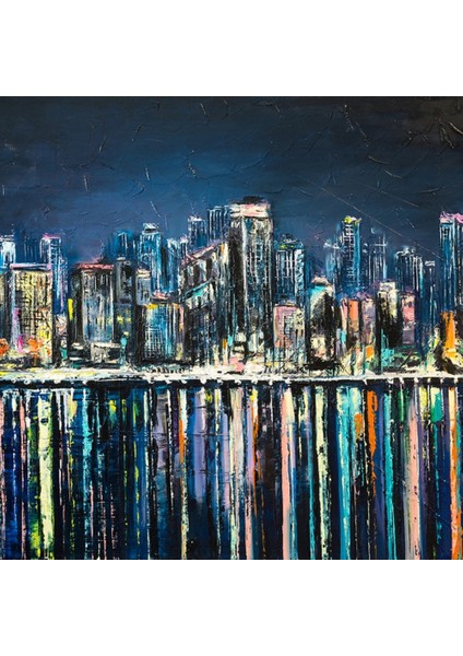 Gökdelenler ve Suya Yansıması Kanvas Tablo 50 x 70