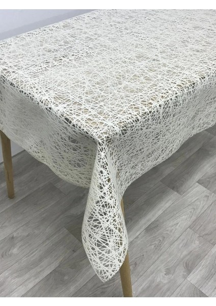 Pvc Dantel Görünümlü Iplik Desen Masa Örtüsü Krem