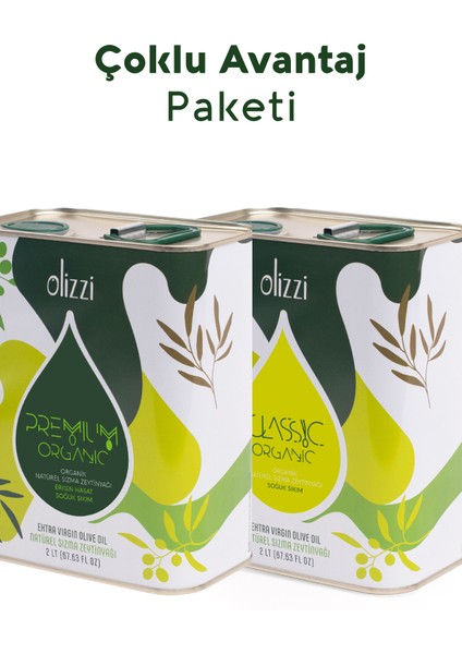 Premium Organik Zeytinyağı ve Classic Organik Natürel Sızma Zeytinyağı 2 Lt x 2 Adet