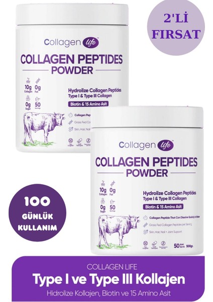 Collagen Life Hidrolize Kolajen Peptitler Biotin ve 15 Amino Asit Içeren Gıda Takviyesi 2'li Set