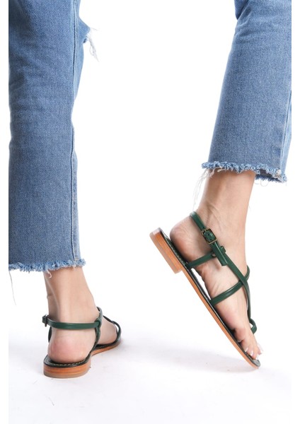 Artemis Biyeli Parmak Roma Deri & El Yapımı Düz Kadın Sandalet fırsatları